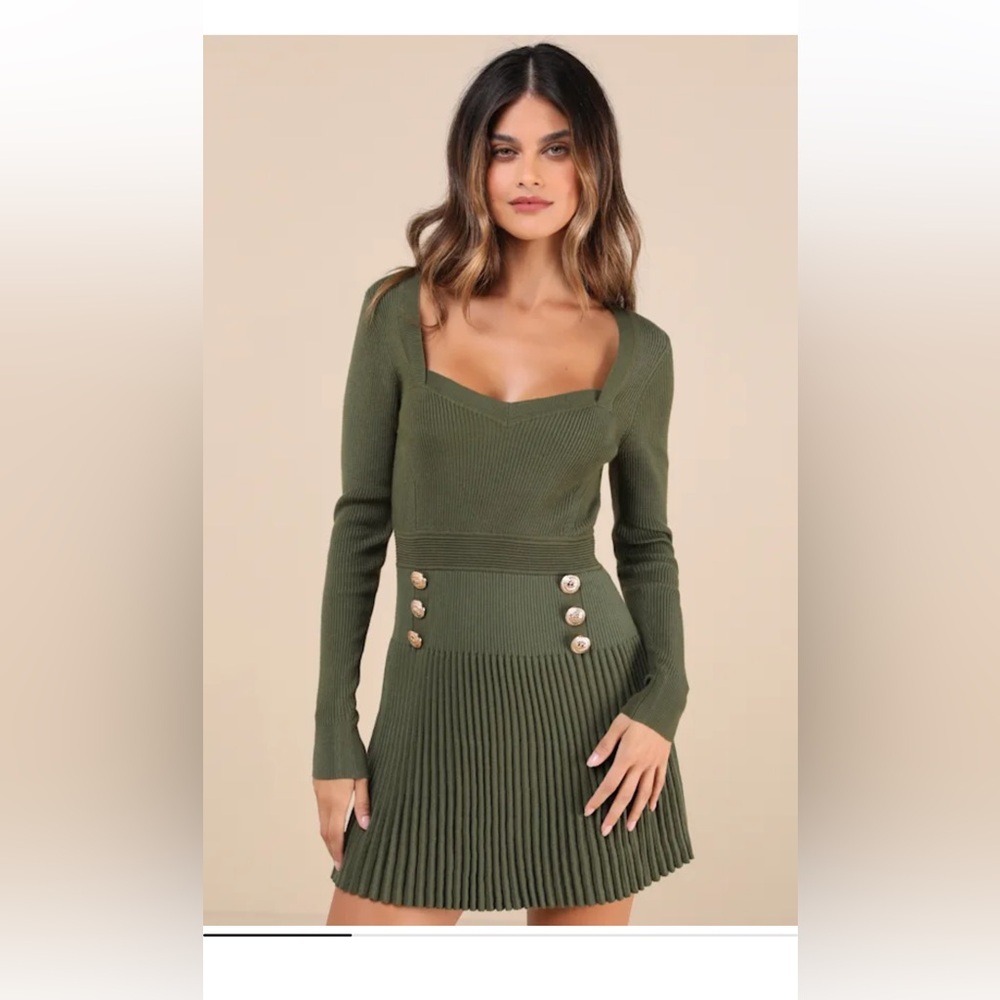 Lulu's Olive Knit Dress with Button Accents
